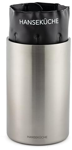 Hanseküche Weinkühler: Edelstahl Doppelwandig groß mit Aktiver Kühlung und Kühlmanschetten – Flaschenkühler für Wein, Sektkühler, Getränkekühler, Flaschenbox 12x19x12 cm