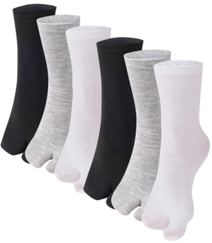 AOOPOO 6 Paires Unisexe Tabi Chaussettes Flip Flop Sandale Geta Chaussettes en Coton, Chaussettes Mi-mollet avec Gros Orteil Séparé, Chaussettes Japonaises pour Tongs Homme et Femme, Taille Unique