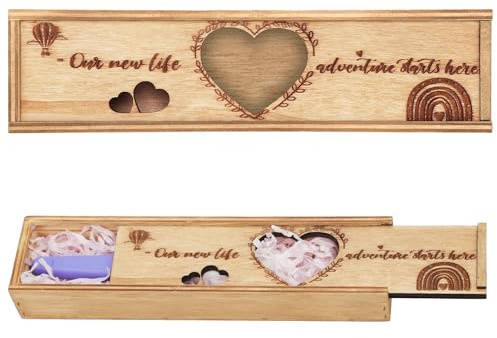 Graviditetstest Minneslåda, Hjärtformad Ihålig Graviditetsmeddelandelåda Träbebismeddelande med Brev Souvenir Collection Graviditetspresentförpackning för Pappafamiljen