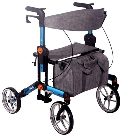 Rollator in Alluminio Pieghevole,Deambulatore per Anziani con 4 ruote,deambulatore da esterno,Girello anziani,Rollator con Freni di Stazionamento blue
