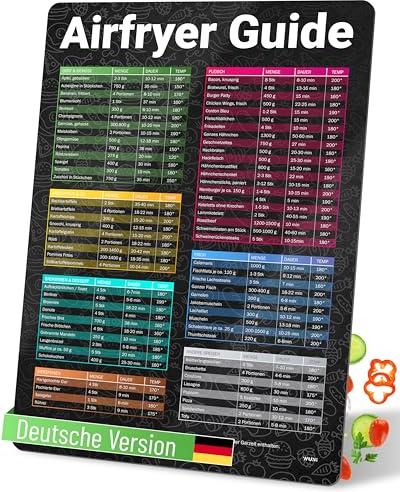WUNI Airfryer Zubehör - Größe M - magnetischer Airfryer Guide mit Temperatur, Dauer & Menge - Ninja Heißluftfritteuse Zubehör - Air Fryer Rezeptbuch für Heissluftfritteuse