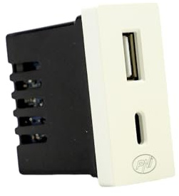 PNI USB-Steckdose, 2 x USB (A+C), 12V/9V/5V, max. 20W, modular, Typ F 1/2, Weiß