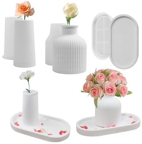 MoguGo 3 Stück Silikonformen für Vase und Paletten - Epoxidharz DIY Formen Set mit Stifthaltern