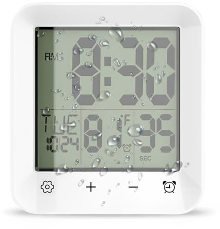 ZONJIE Reloj de baño resistente al agua – Temporizador digital de ducha de cuenta regresiva, funciona con pilas, multifunción, temporizador táctil de baño, reloj de cocina con indicador de temperatura