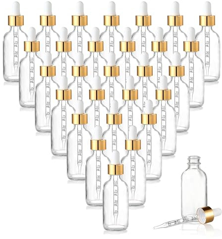 20 stycken 50 ml pipettflaskor i klart glas – droppflaskor med mätpipett – tomma glasflaskor för oljor, tinkturer, kosmetika, vätskor – läckagesäkra, med etiketter och tratt
