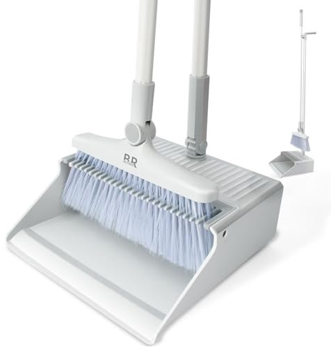 Juego de escoba y recogedor para el hogar con mango largo de 40.94 pulgadas/50 pulgadas, juego combinado de recogedor para el hogar, cocina, oficina, vestíbulo, suelo, interior y exterior, esencial