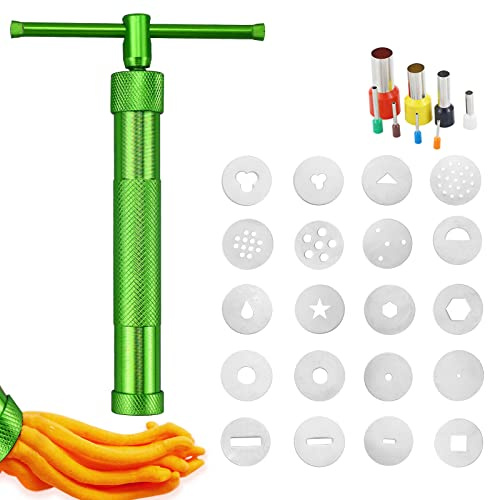 EUGENEKELLY 1 styck grön sockerpasta extruder, rostfritt stål sockerpasta extruder, fondant extruder verktyg med 20 skivor, fondant press för socker hantverk fondant tårta dekorera