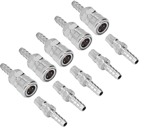 Aramox Coupleurs D'air en Acier Inoxydable Équipement Pneumatique plaqué pour les Compresseurs D'air, 5 Ensembles Réglages de Connexion Rapide Pneumatique et Kit de Plug (5*8 longue queue (SH+PH-20))