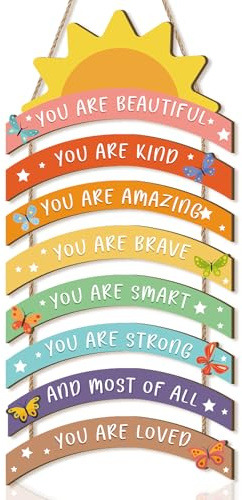 Celestdeco Sunshine Rainbow Inspirational Wall Art Set Motivational Posters,Uplifting Nursery Wall Art Kids Bedroom Decor with Positive Quotes for Playroom,Door, Baby Room
