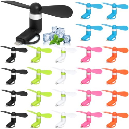 Aeergured 24 Pack Handheld Mini Fan Bulk, 2-in-1 Portable Mini Cell Phone Fan Compatible for iPhone, iPad, Samsung, Android Smartphone, Tablet - Colorful and Powerful Cell Phone Summer Accessories