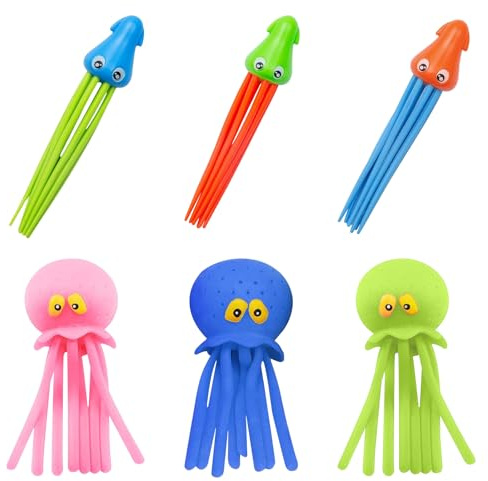 6PCS Octopus Squishy Toys, Squid Diving Toys for Swimming Pool, Soft Squishy Octopus Bath Toy, Water Toys for Kids, Sinking Pool Toys, Swimming Pool Toys for Toddlers