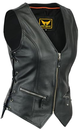 A&H Apparel Women Motorcycle Biker Classic Vest Genuine Cowhide Leather Vest With Gun Pocket (Small)