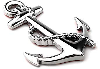 BOLLAER Logo d'ancre en métal 3D - Autocollants de voiture - Crochets d'ancre de bateau - Emblème bleu marine - Emblème de grille - Badge croix - Style bateau de pirate - Décoration de voiture