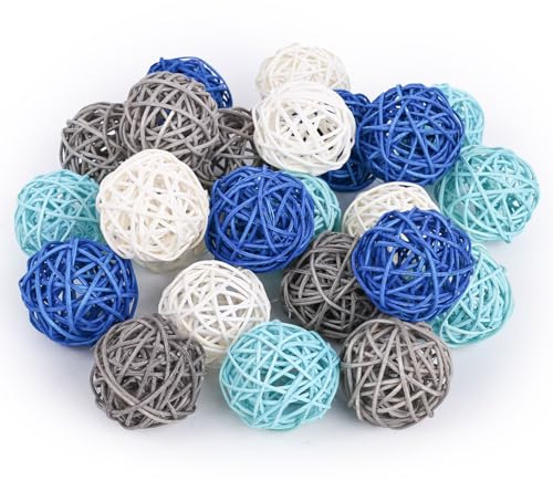 DomeStar 24PCS Blue Rattan Balls, Decorative Balls for Bowls