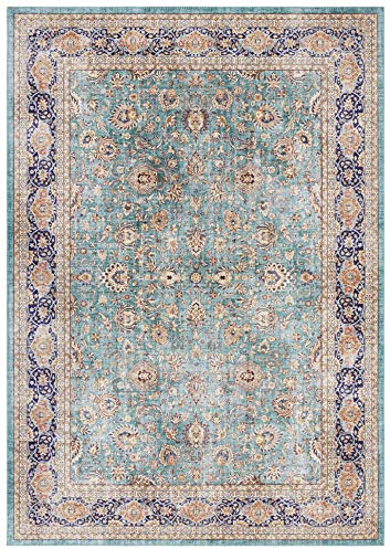 Elle Decoration Keshan Maschad Orientalischer Teppich - Kurzflor Vintage-Look Orientalisch Orient Klassischer Orientteppich für Wohnzimmer Esszimmer Flur oder Schlafzimmer Jade Grün, 160x230cm