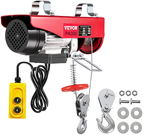 VEVOR Elektrische Seilwinde Seilzug PA300 220V 150 kg/300 kg 12 m/6 m Motorwinde mit Kabelfernbedienung, elektrischer Seilhebezug A3 Stahl 550W 12 m Kabel Fernbedienung für Laden- oder Automobi