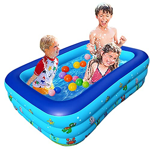 TONGQU Inflatable Paddling Pool, 70 inch/180cm Blue Paddling Swimming Pool for Kid, Rectangular Family Swimming Pools, Suitable for Gardens, Outdoor, Backyard