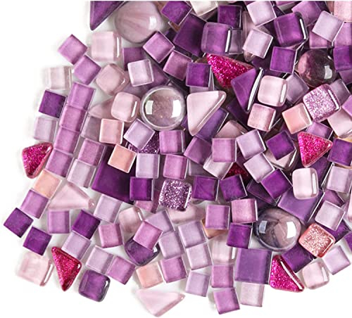 500 g unregelmäßige Kristall-Mosaikfliesen, kleine Partikelfarbe, Aufkleber, Kristallglas Fliesen, Kristallhandwerk für DIY handgefertigte dekorative Materialien (violette Serie)