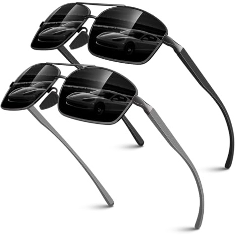 Sunier Gafas de Sol Polarizadas para Hombre Mujer Piloto Conducir 100% Protección UV400 Marco de Metal