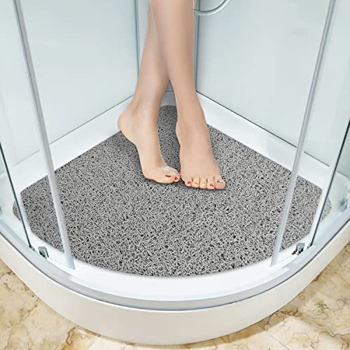 Avvrel Alfombrilla Ducha, Alfombra Ducha Esquina Antideslizante de Lufa Suave, Antimoho Antibacteriano PVC Alfombra Baño, Drenaje Rápido Esterilla Tapete Ducha (60 x 60cm, Gris)