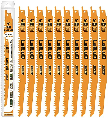 LEILUO 9-Inch Wood Pruning Reciprocating Saw Blades 10 Piece CRV Sawzall Blades 5 TPI with Storage Case