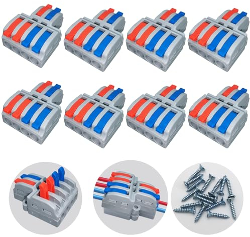 Kabelverbinder, CTRICALVER 8 stück Verbindungsklemme mit Hebel 2 Rein 4 Raus, Kabel Verbindungsklemme, Kompakt Reihenklemmen, Lüsterklemmen Steckbar für Circuit Inline