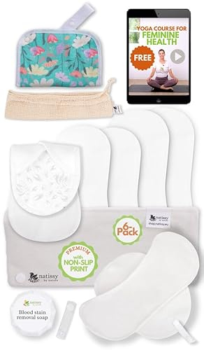 Non-Slip Premium Reusable Period Pads for Heavy Flow & Incontinence (L+XL, 6-Pack); High-Temp Organic Cotton Washable Cloth Pads for Women; Non-Irritating Reusable Pad Menstrual for Comfortable Care