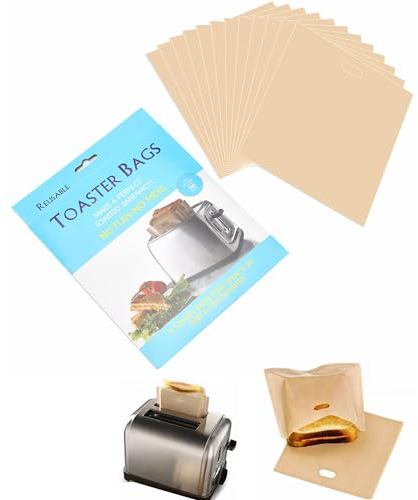 Confezione da 12 sacchetti antiaderenti per tostapane, riutilizzabili e resistenti al calore, facili da pulire, lavabili per tostapane, microonde, grill, formaggio, panini, snack