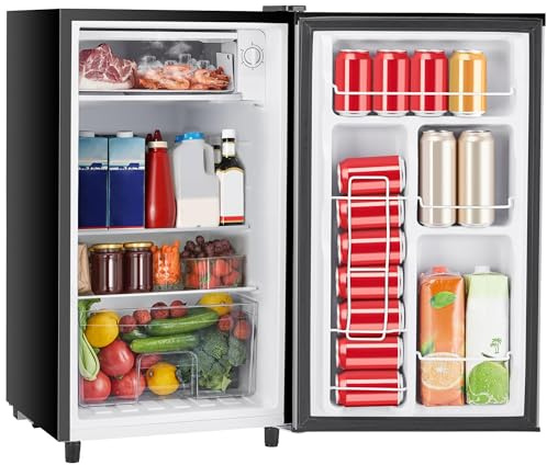 Sweetcrispy 3.2 Cu.Ft Mini Fridge with Freezer Small Refrigerator Single Door Adjustable Thermostat Energy-efficient Low Noise, Compact Fridge for Bedroom, Office, Dorm (Silver Door)