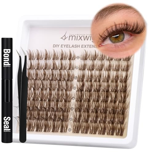 Wimpernbüschel Kit Wispy Wimpernbüschel Wimpernverlängerung Natürliche Wimpernverlängerung Kit mit 12-18MM Braune Einzelwimpern Wimpern Bonding und Versiegelung & Wimpern Applikator