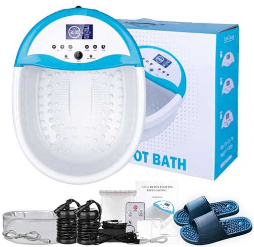 LeCuag Ionic Foot Bath Detox Machine, Foot Spa Bath for Home Use, Include Massager Slippers, Heat Waist Belt, Foot Spa Basin, 2 Ion Arrays & Accessories, Suitable for Seniors/Parents/Partner