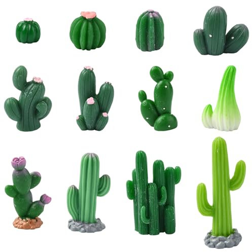 KitBeads 60Pcs 12 Styles Cactus Miniature Ornaments Green Cacti Figures Resin Succulent Cake Topper for DIY Dollhouse Fairy Garden Micro Landscape Decor