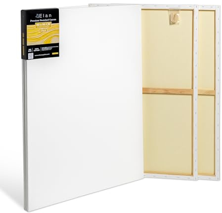 Elan Stretched Canvases 60x90 CM 380 GSM, 4-Pack A1 Canvas for Oil Painting, Primed Large Canvas for Painting 380 GSM, Oil Paint Canvases