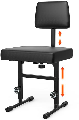 GLEAM Keyboard Bench Piano Bench Padded Cushion with Backrest Height Adjustable 17.5in - 22in Keyboard Chair Black (Thick Padding) Iron Legs