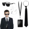 Accesorios de disfraz de agentes, set de 4 piezas con gafas de sol, corbata, tarjeta de identificación y soporte para tarjetas, para uso en fiestas y cosplay