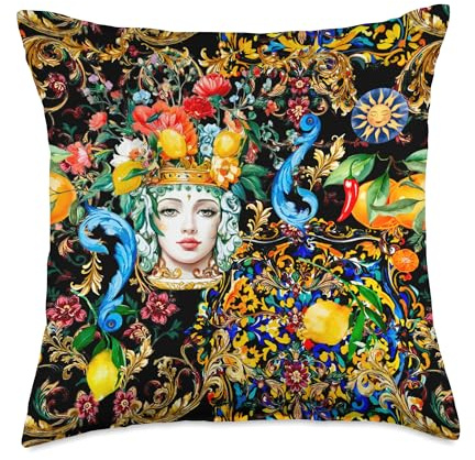 Summer colorful Sicilian Moor’s head inspired lemon art Throw Pillow