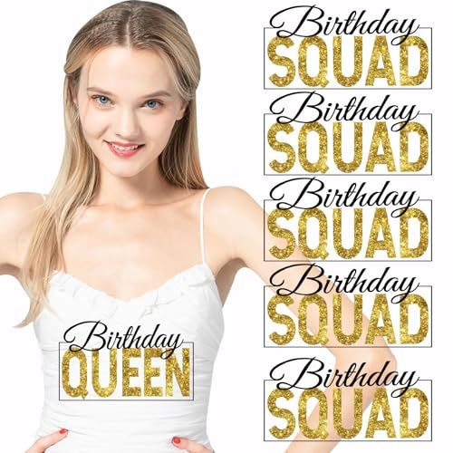 SUPERDANT 6 PCS Birthday Squad Iron on Transfers Birthday Queen Heat Transfer Stickers Iron on Patches Stickers Washable Heat Transfer Decals for Girl's T Shirts Clothing Jeans DIY Applique Decals
