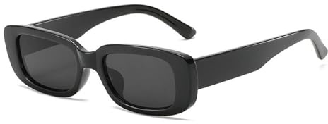 Long Keeper Gafas de Sol Rectangulares Vintage Años 90 Gafas Rectangulares Cuadradas Retro Protección UV400 Gafas de Conducción Retro para Mujer Hombres (Negro Gris)