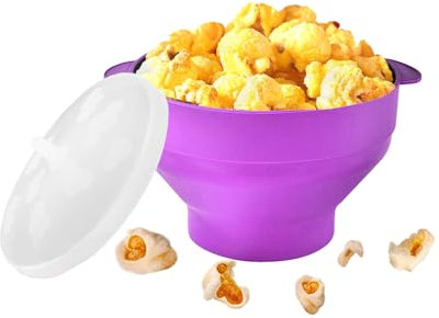 Niuoppy Microwave Popcorn Maker with Lid, Collapsible Microwave Popcorn Poppers, Food-Grade Silicone Popcorn Bowl Maker (Purple)