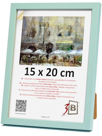 3-B Lund Marcos de fotos de madera con vidrio acrílico, color menta, 15 x 20 cm