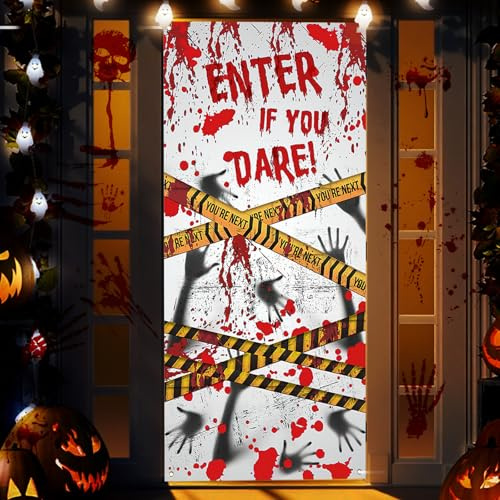 Shyllin Decoración de Puerta de Halloween, 180 × 90 cm, Escena del Crimen, Decoración de Halloween de Terror Aterrador, para Porche, Fiesta, Decoración de Pared