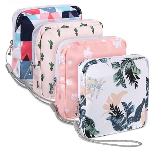 LIQWEI 4Pcs Sanitary Napkin Storage Bag, Portable Sanitary Napkin Storage Bag, Tampon Organizer Pouch Tampon Pad Holder for Purse, Pad Bags Feminine Care First Period for Teen Girls School