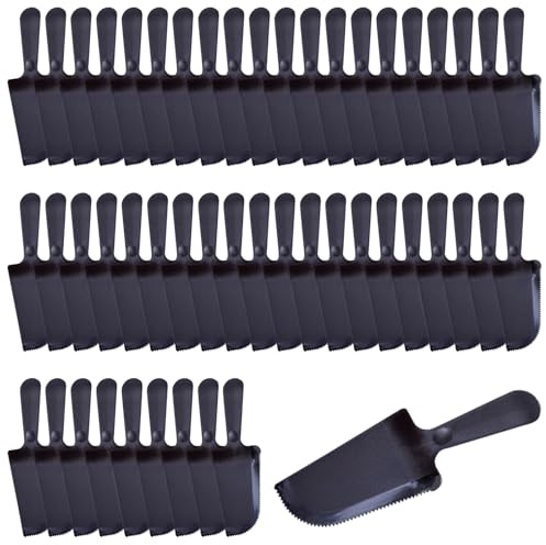 50 Pcs Disposable Plastic Cake Cutter 7.2 Inch Cake Server Baking Cutter Knives Cutting for Pie Tart Cake Pizza Pastry for Kitchen Wedding Birthday (Black)