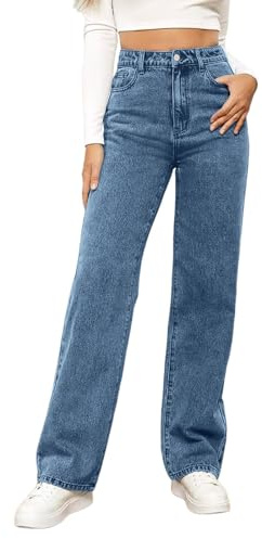 Générique Jean Femme Taille Haute，Jean Droit Femme Grande Taille Coupe Droite Streetwear Denim Pantalon avec Poches Polyvalent Décontracté Mode Baggy Jambes Jeans Automne Basique Amincissantes S-5Xl