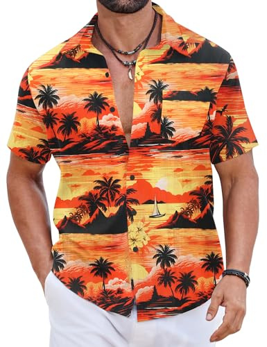 COOFANDY Camisas Hawaianas Hombre 100% Algodón, Camisas Verano Manga Corta Botonadas, Tops Tropicales Playa Corte Regular
