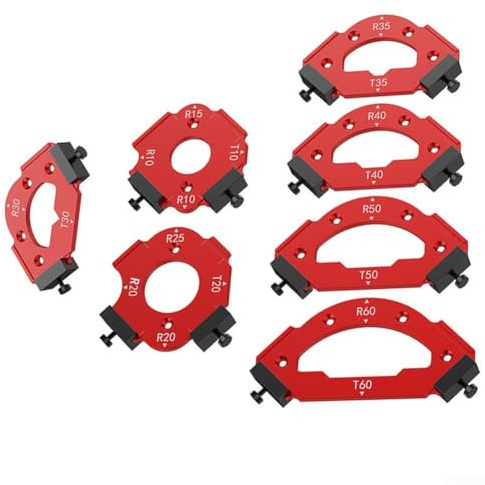 Lot de 7 gabarits de routage d'angle de table en alliage d'aluminium avec gabarits de rayon R10 à R60 pour le travail du bois et coins intérieurs/extérieurs