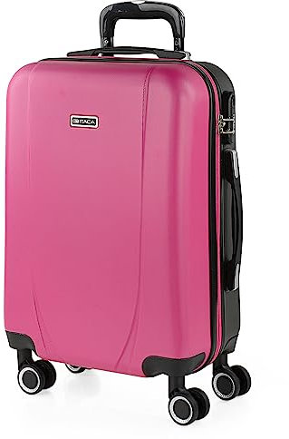 ITACA - Bagaglio A Mano Rigido Leggero Bagaglio A Mano 55X40X20 con 4 Ruote Silenziose Trolley Cabina Estensibile Viaggio Aereo Ergonomico Durevole. Compatibile Ryanair, Fucsia/antracite