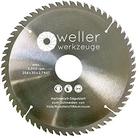 WELLERWERKZEUGE | Profi HM Kreissägeblatt Sägeblatt 254x30mm und 254x25mm 60 Zähne für holz Kunststoff Aluminium universal passend für Kreissäge Tischsäge Gehrungssäge Kappsäge Makita