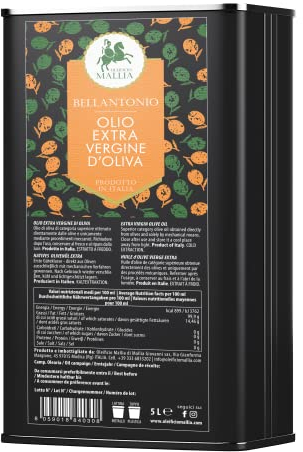 Aceite de oliva Oleificio Mallia – Bidón de 5 litros de aceite de oliva virgen 22/23, presión en frío – Aceitunas de origen italiano – Ideal para cocinar y condimentar todo tipo de alimentos – 5 l