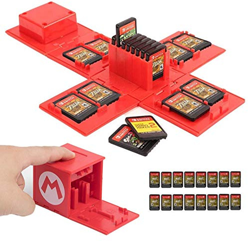 doepeBAE Etui kompatibel Für Nintendo Switch,Passend für bis zu 16Nintendo Switch Spiele Aufbewahrungssystem Spielkarten Organizer Reisebox Hartschalen Set mit16 Slots Inserts (Mario Red)